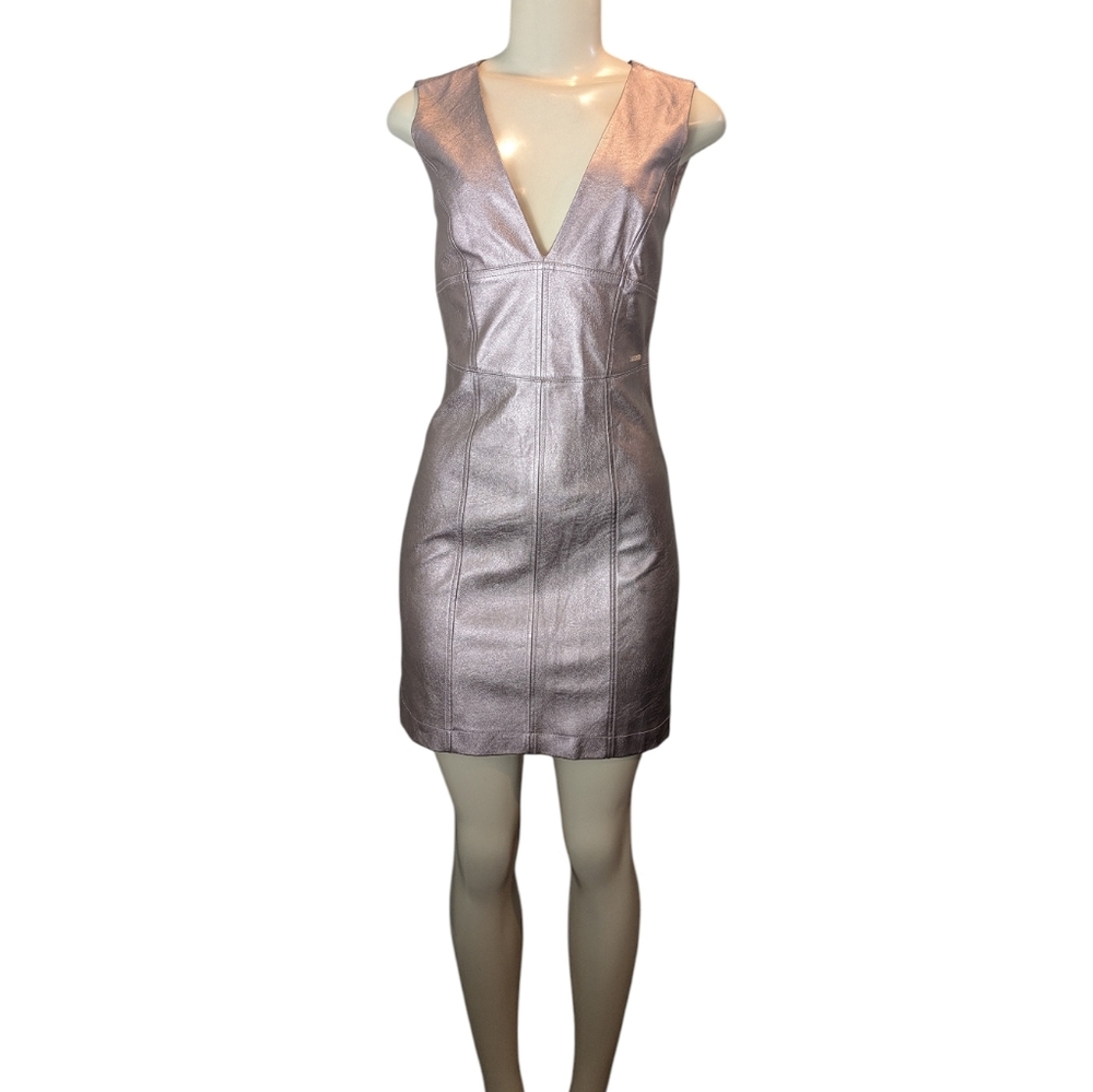A/X Armani Exchange Metallic Pink Faux Leather Mini Dress Women's Size 2 - Picture 3 of 16